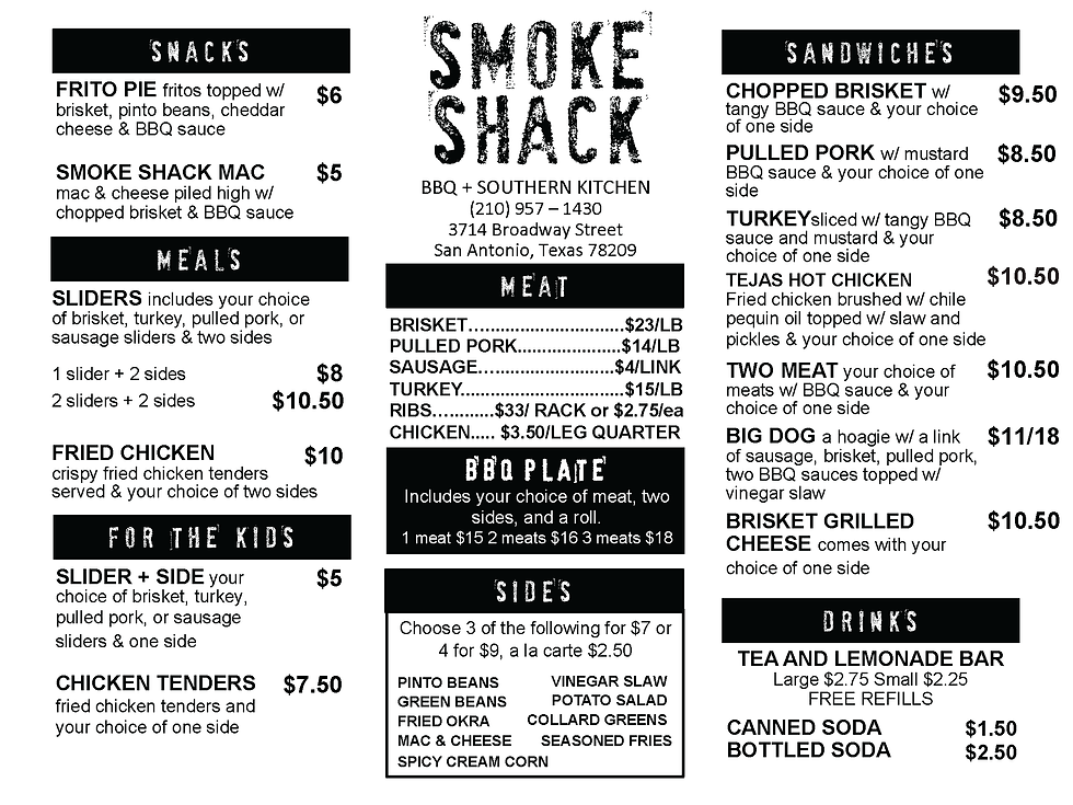 Menus smokeshacksa